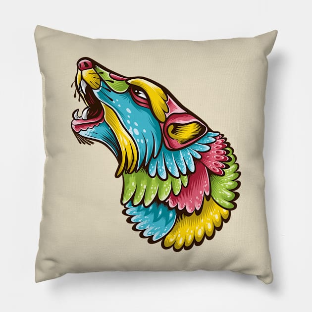 abstract wolf head illustration Pillow by Mako Design 