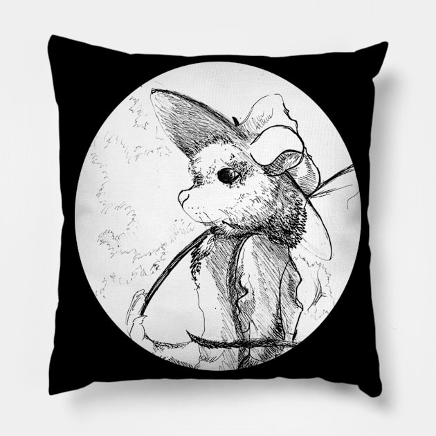 Ink drawing of Ratty - Children's book inspired designs Pillow by STearleArt