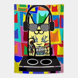 Cat Rocker DJ Pop Art Tapestry