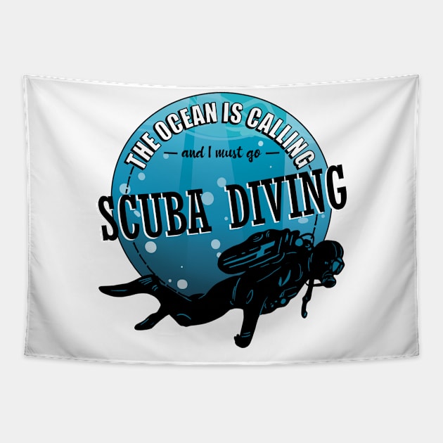 The Ocean is Calling Scuba Diver Underwater Tapestry by Anassein.os