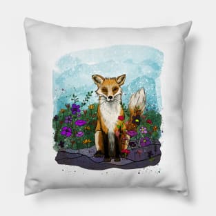 Fox and Flowers Pillow