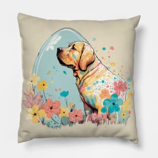 Yellow Labrador Retriever Easter Egg Spring Floral Cute Dog Lover Art Pillow