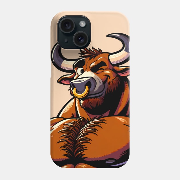 Muscular Winking Bull Anthro Furry Minotaur Design Phone Case by Blue Bull Bazaar