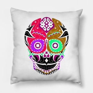 black sugar skull ecopop with a dangerous smile in mexican pattern design Pillow