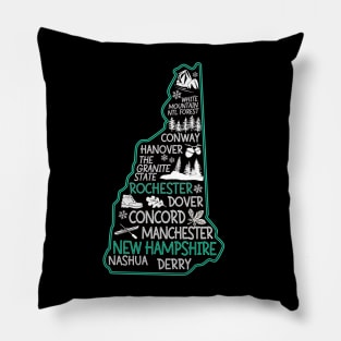 New Hampshire Rochester cute map Conway Hanover Dover Manchester Nashua The Granite State Pillow