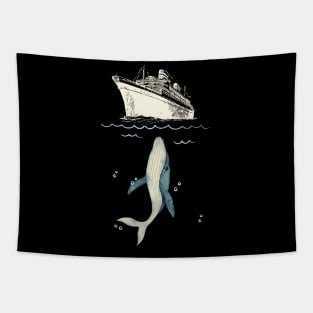 Whale attack Cruise -dangerous in the ocean - Wall art Retro vintage Tapestry