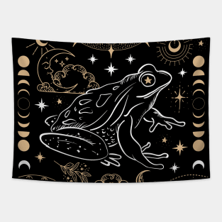 Witchy Frog Under Moon Phases,  Dark Academia Magician, Cottagecore Fairy Magic Tapestry