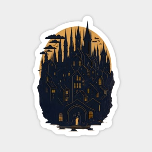 Medieval Cityscape Abstarct cartoon Moonlight Magnet