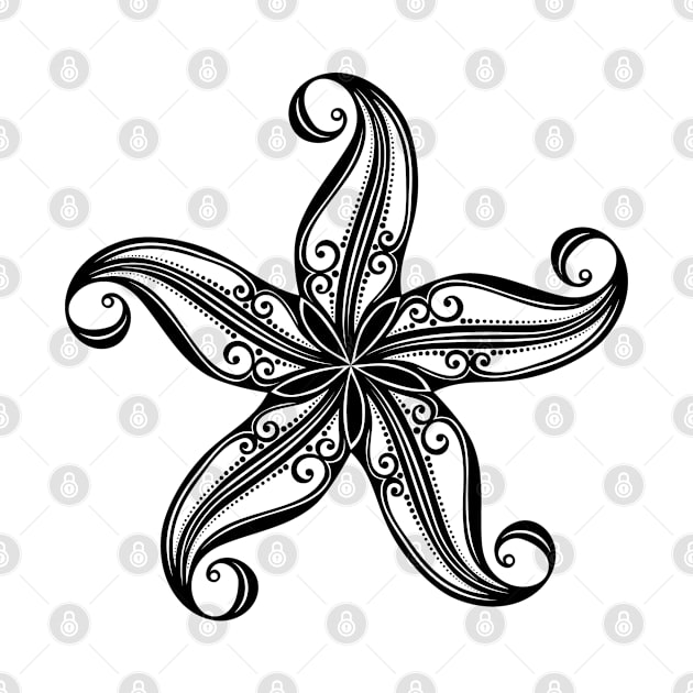 Black and White Print of Exotic Star Fish by lissantee