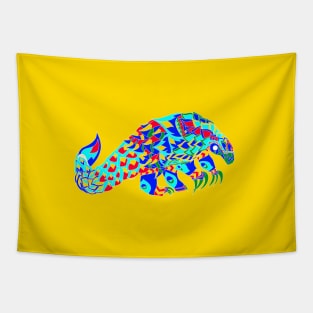 pangolin anteater ecopop in tribal floral totonac art Tapestry