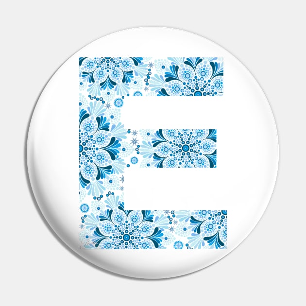 Dottillism Mandala Letter E Blue Pin by Shaseldine