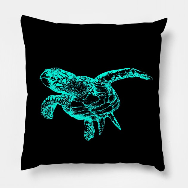 Sea Turtle (Neon) Pillow by VectorInk