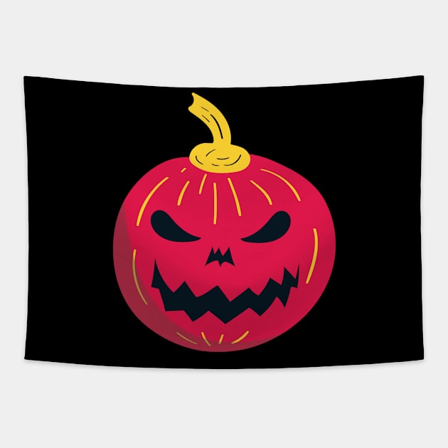 Red Creepy Pumpkin Tapestry by rueckemashirt