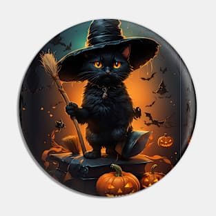 Black Cat Halloween Pin