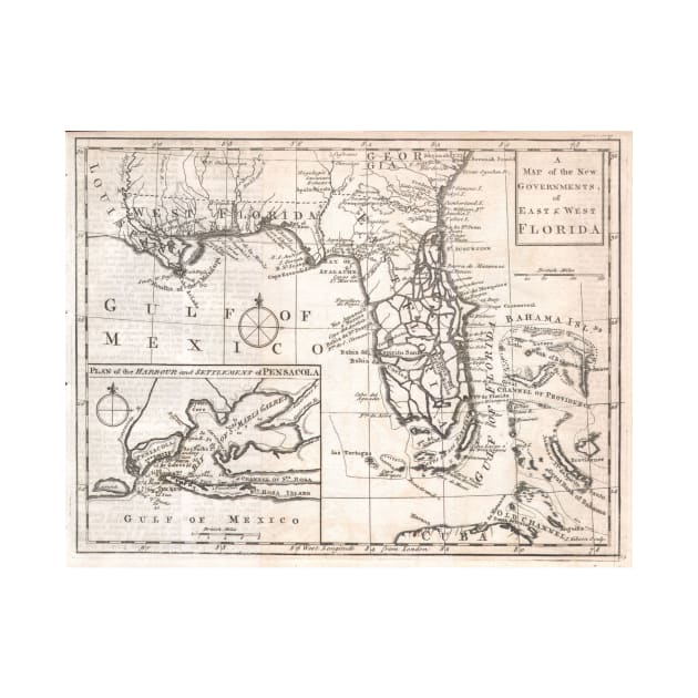 Vintage Map of Florida (1763) by Bravuramedia