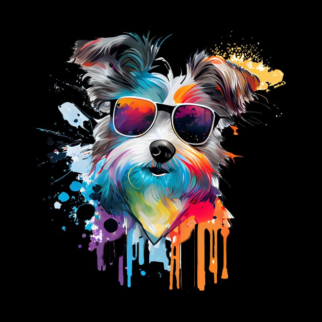 Colourful Cool Yorkshire Terrier Dog with Sunglasses by MLArtifex