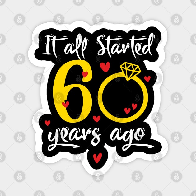 Wedding Anniversary 60 Years Together Golden Family Marriage Gift For Husband And Wife Magnet by tearbytea