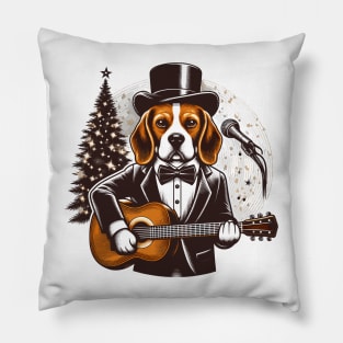 Beagle Playing Guitar Christmas Pillow