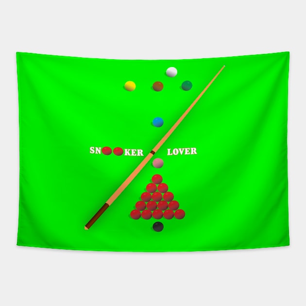 I Love Snooker design showing Snooker Balls arranged as on table. Tapestry by AJ techDesigns