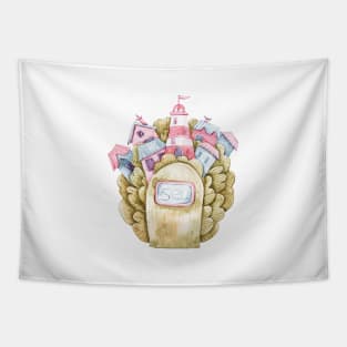 Watercolor cute lighthouse illustration Tapestry