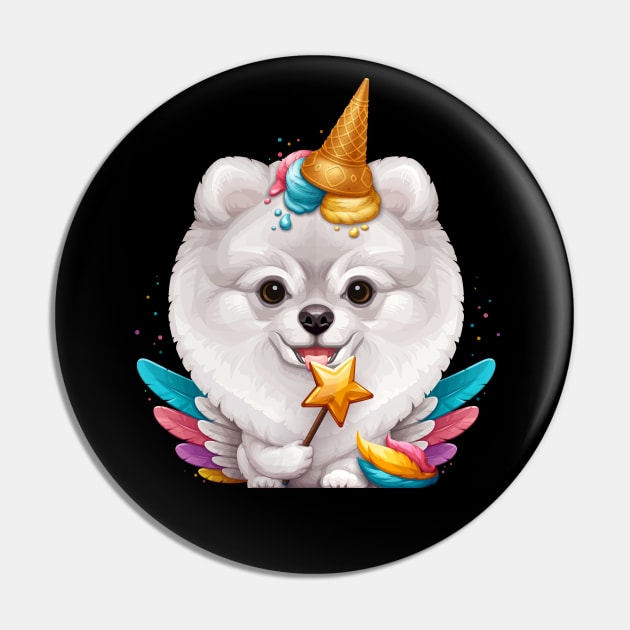 White Pomeranian Ice Cream Unicorn Pin by stonemask