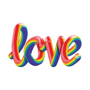 Love 3D Text Lettering Rainbow Gay Pride Flag T-Shirt