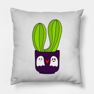 Cute Cactus Design #158: Cacti Couple In Halloween Ghosts Pot Pillow