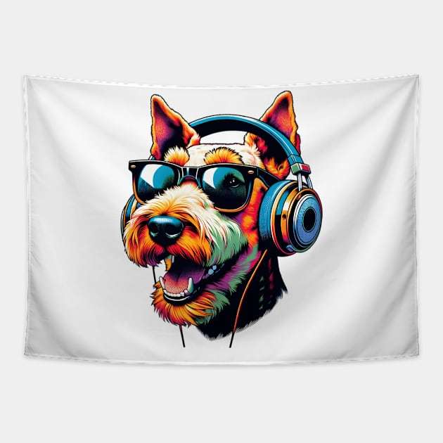 Irish Terrier Smiling DJ with Energetic Beats Tapestry by ArtRUs