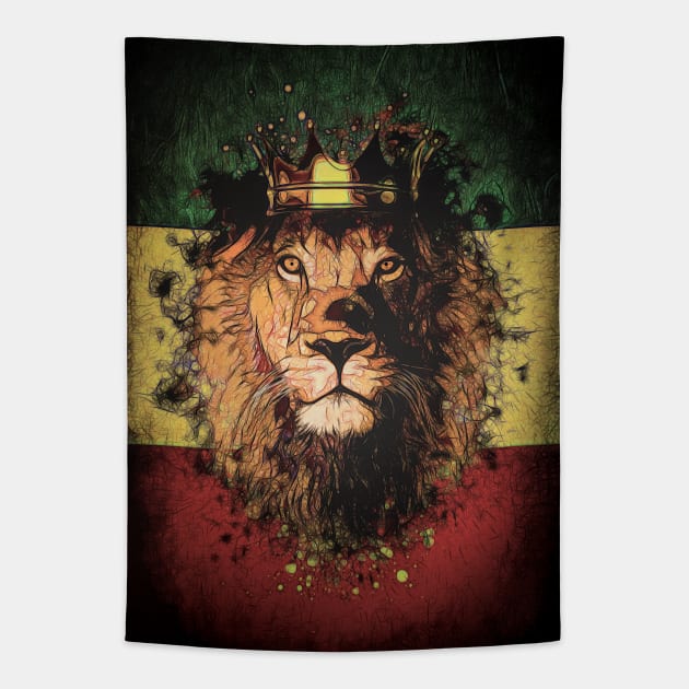 Rasta Lion Splatter Painting Tapestry by Voodoo Production