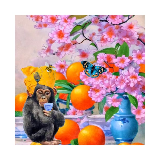 Chinoiserie monkey and oranges by SophieClimaArt