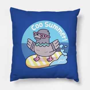 Pigeon Surfing On Surfboard Funny Coo Summer Pillow