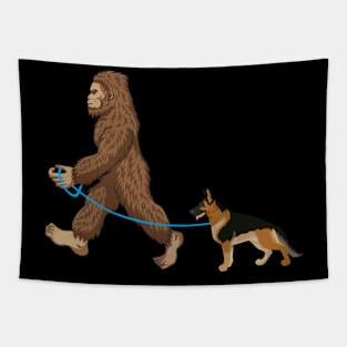 Bigfoot Dog Walk German Shepherd - Sasquatch Dog Lover Tapestry