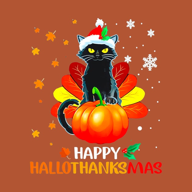 Black Cat Halloween And Merry Christmas Happy Hallothanksmas by AlindaEudoro431994