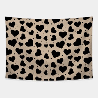Black Hearts Seamless Pattern on Brown Background Tapestry