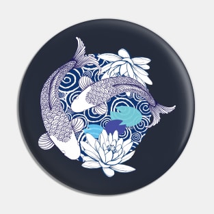 Blue Koi Carp Ripples - Fabulous Fish Pattern Pin