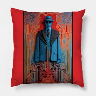 Stylish Blue Man: Suited Up with Striped Elegance Pillow