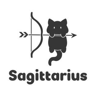 Sagittarius Cat Zodiac Sign with Text (Black and White) T-Shirt