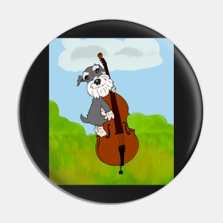 Miniature Schnauzer Funny Dog Playing Double Bass in a Field with Blue Sky Pin