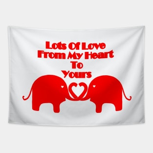 HAPPY Valentines Day Red Elephants Joined At The Trunk Typography Tapestry