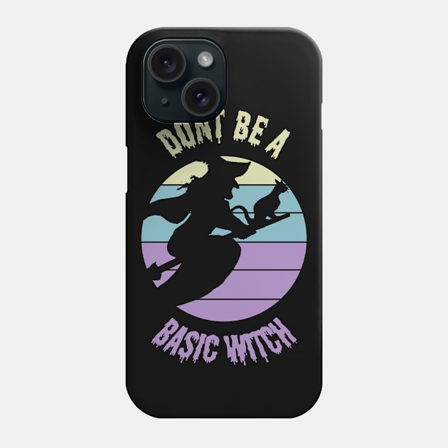 Don't Be A Basic Witch flying sunset Halloween Scary Tan Blue Purple Phone Case by Black Ice Design