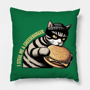 Burglar Cat Cheeseburger Heist Pillow