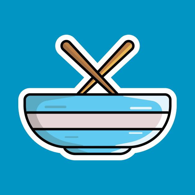 Chinese Bowl with Chopsticks Sticker vector illustration. Food and drink objects icon concept. Restaurant food bowl and sticks sticker vector design with shadow. by AlviStudio