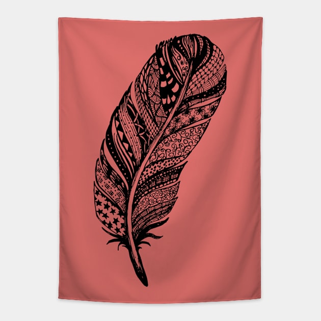 Zentangle Tribal Feather Drawing Tapestry by SWON Design