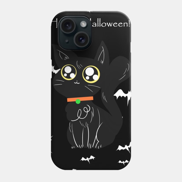 Happy Halloween - Black Big Eyed Cat Phone Case by saradaboru