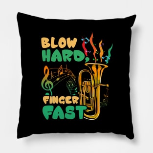 Blow Hard Finger Fast Funny Saxophone Musician Pun Pillow