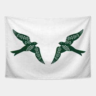 Folk Birds dark green Tapestry