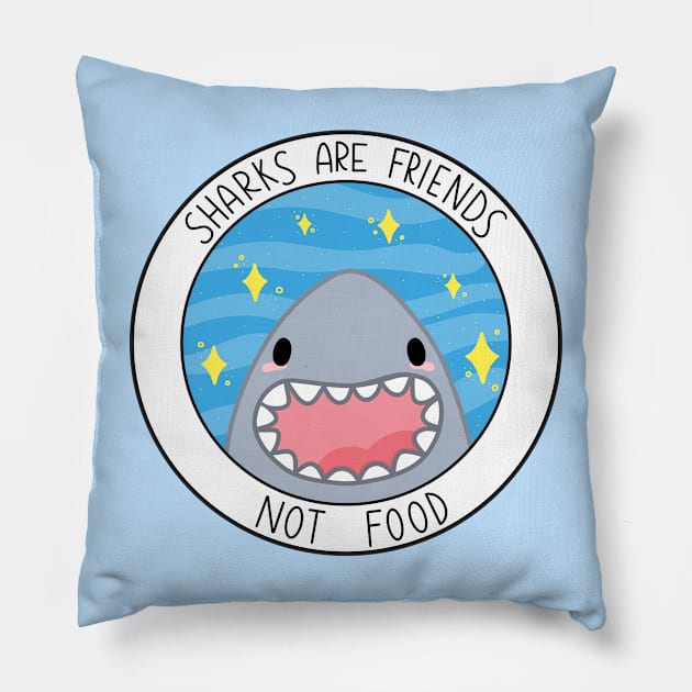 Sharks Are Friends Not Food Pillow by Sofia Sava