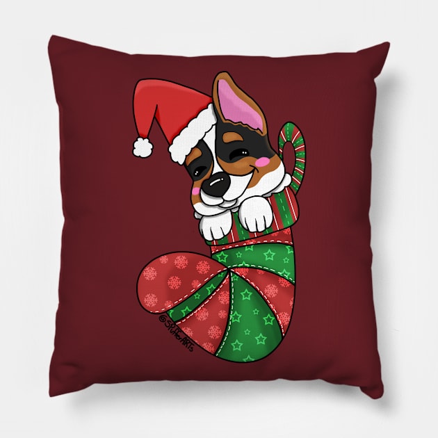 Stocking Stuffer Tri-Corgi Puppy Pillow by SPufferARTs