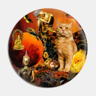 Orange Cat Peaceful Buddha Sunset Heaven Pin