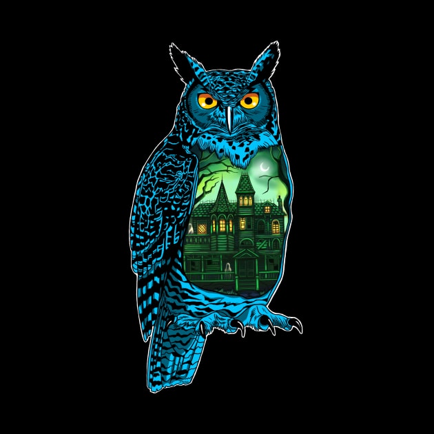 Halloween Owl with Haunted House by SierraTiegsArt
